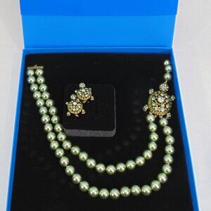 New Heidi Daus Crystal Turtle Tortosie Beaded Pearl Necklace & Earrings Set